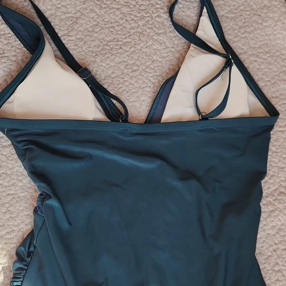 Women's Elegant Forest Green, Sheer Detail,Summer, Vacation, One-Piece Swimsuit - Picture 4 of 9